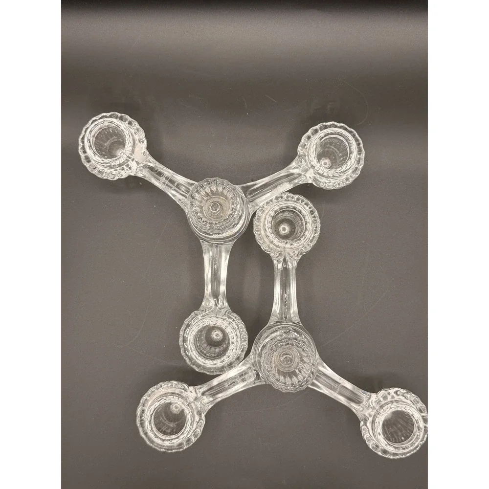 Vintage Cambridge Glass 3 Arm Candelabra Pair Clear Crystal Stackable Set of 2